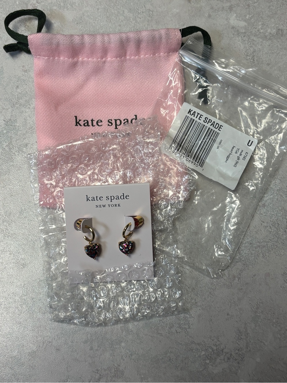 Kate Spade My Love Glitter Heart Huggie Earrings Multi Gold NWT - Picture 2 of 3